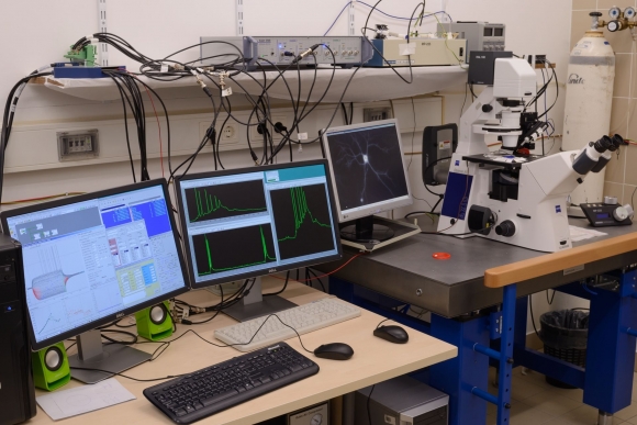 Az Élettani és Neurobiológiai Tanszék Idegi Sejtbiológiai Munkacsoportjának patch clamp elektrofiziológiai laboratóriuma