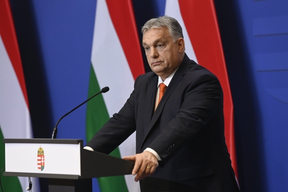 Orbán Viktor miniszterelnök évzáró nemzetközi sajtótájékoztatót tart a Kormányinfó keretében a Karmelita kolostorban 2022. december 21-én. MTI/Koszticsák Szilárd