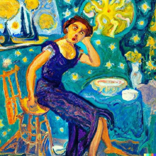 Vincent Van Gogh stílusában ábrázolt hölgy Csillagos éj helyett csillagokat lát